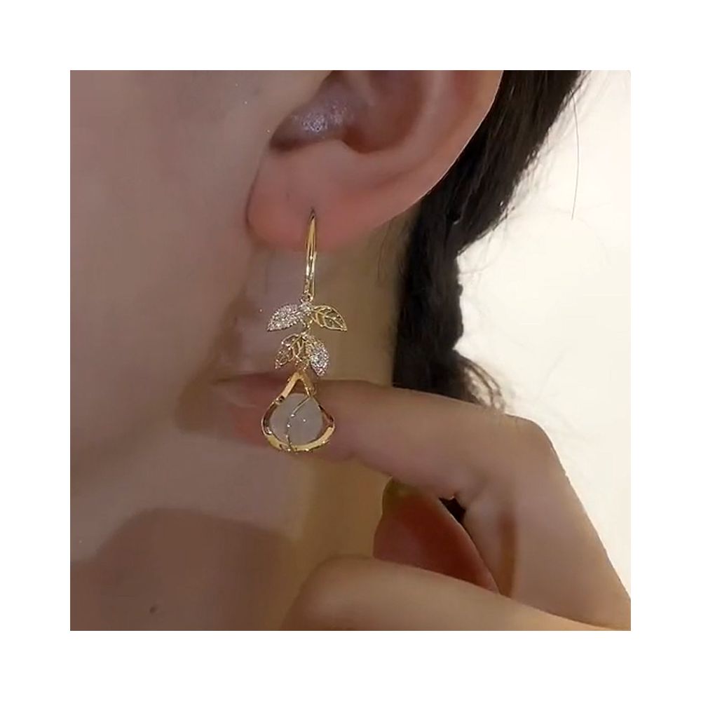 2025 new wheat ear cat eye stone French style ear hook earrings fashionable and versatile earrings light luxury and high end earrings for women image 3