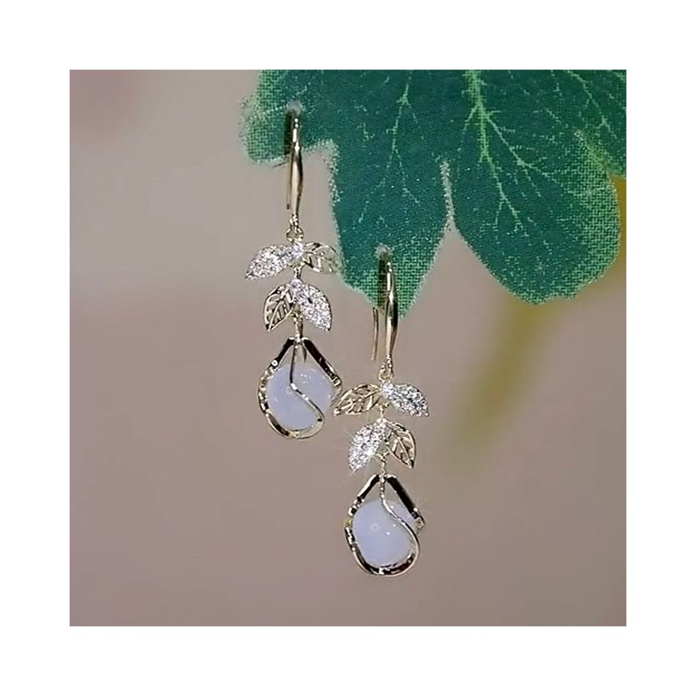 2025 new wheat ear cat eye stone French style ear hook earrings fashionable and versatile earrings light luxury and high end earrings for women image 4