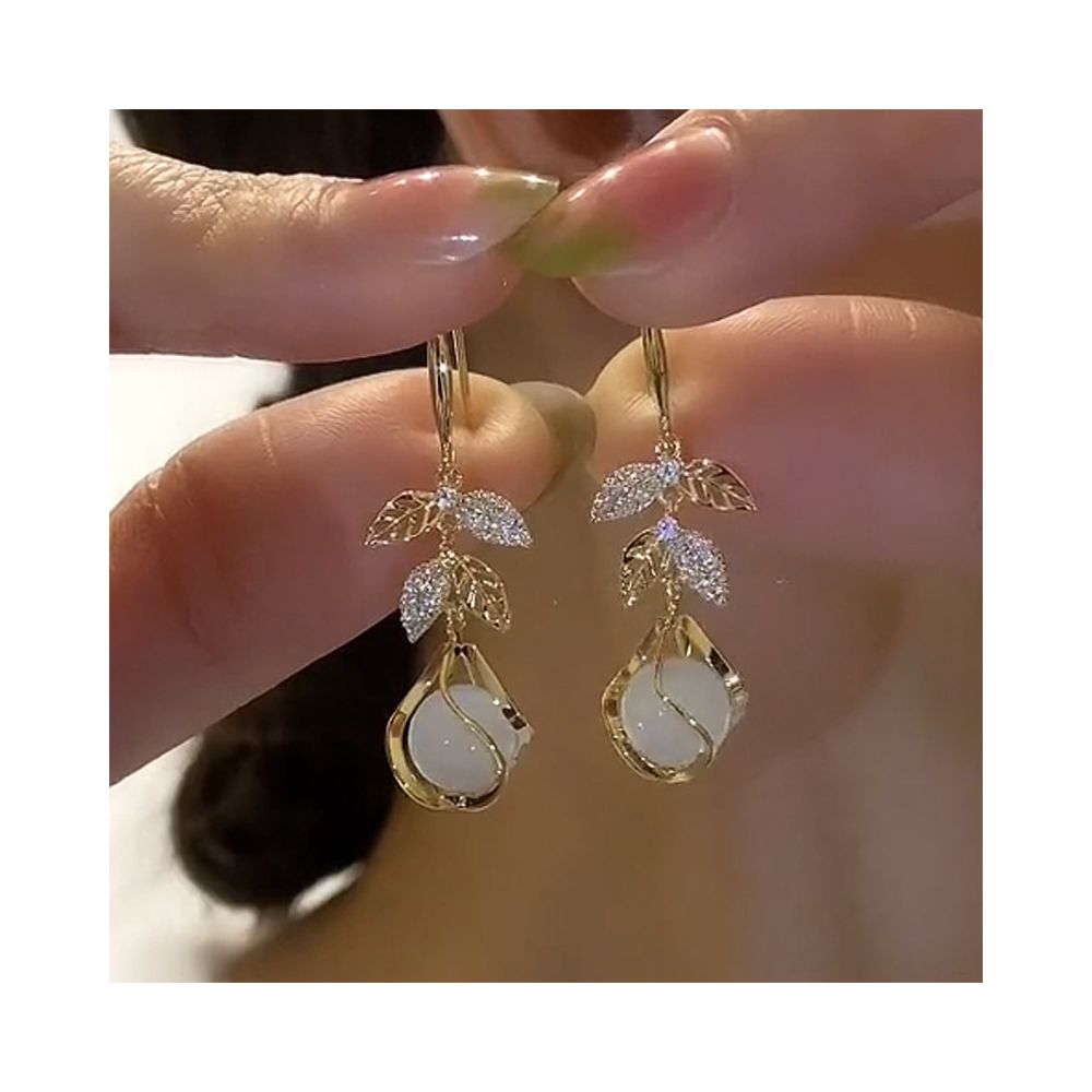 2025 new wheat ear cat eye stone French style ear hook earrings fashionable and versatile earrings light luxury and high end earrings for women image 0
