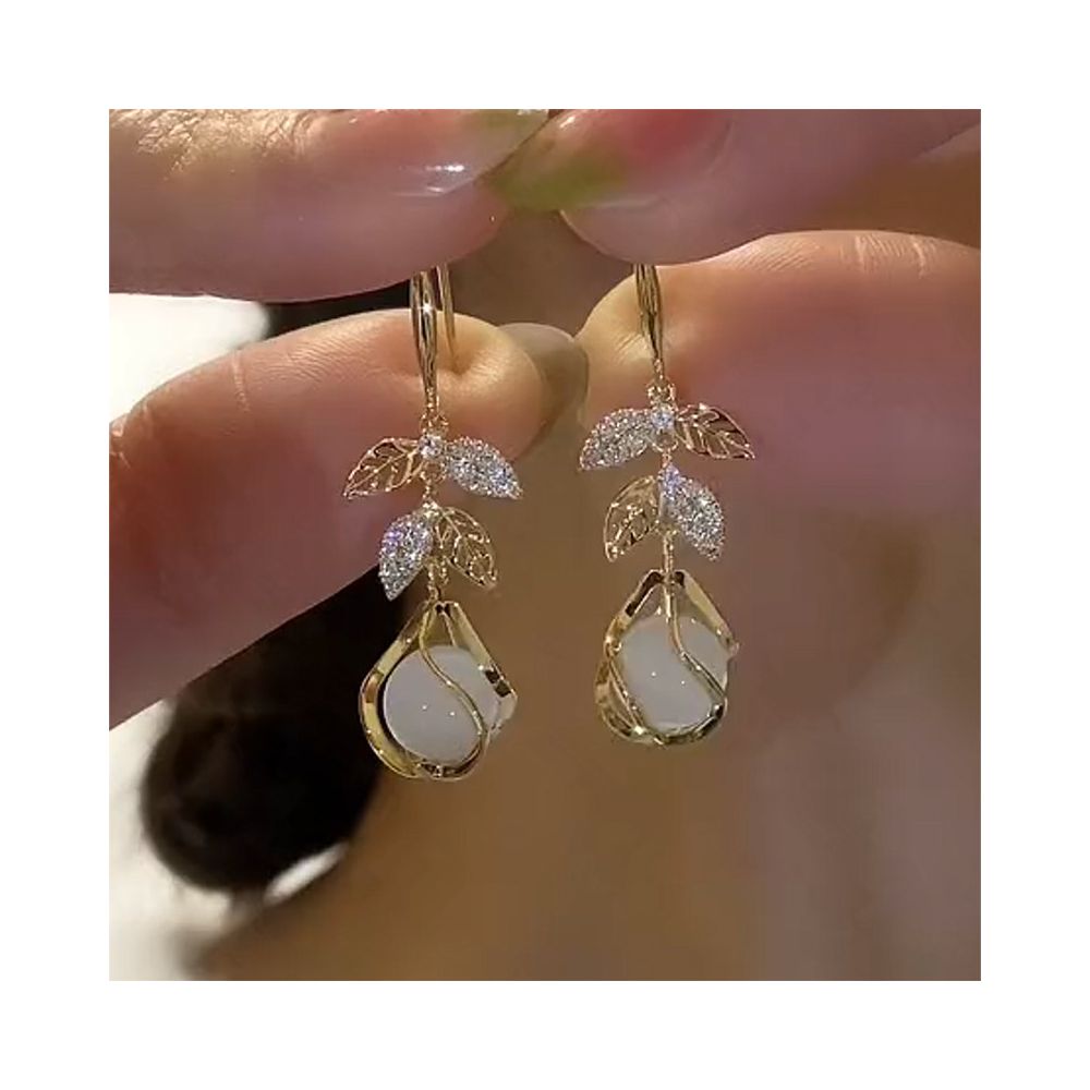 2025 new wheat ear cat eye stone French style ear hook earrings fashionable and versatile earrings light luxury and high end earrings for women