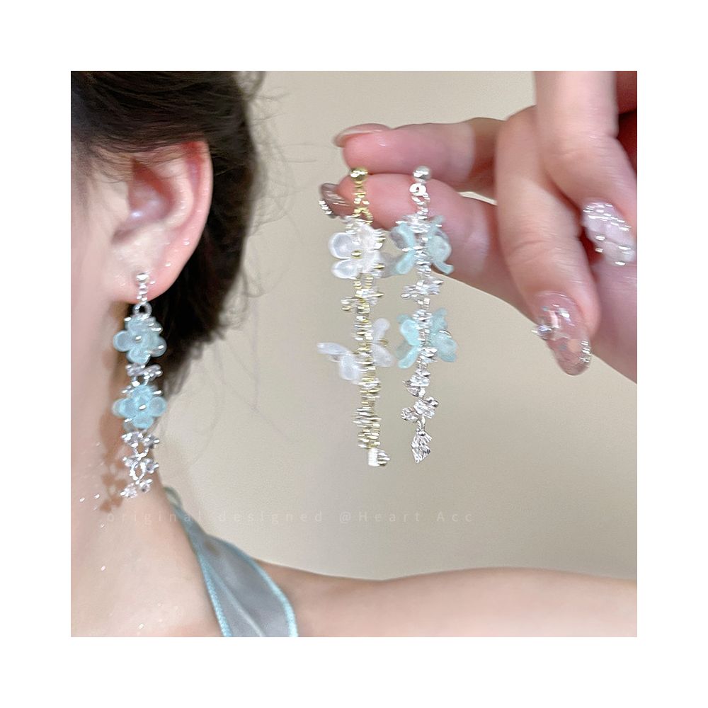 Exquisite flower tassel earrings for women 2025 new seaside vacation style earrings suitable for high end earrings with square and round faces image 0