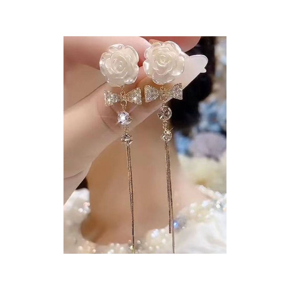 Chaoxianshan Camellia Golden Flower Earnail Long Tassel Eardrop Internet Red Light Luxury Temperament One Two Wear Earaccessory Trendy image 0