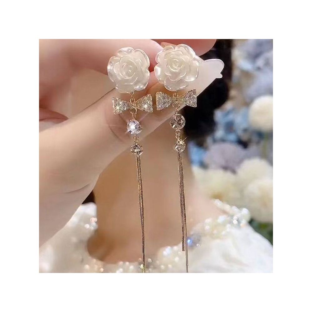 Chaoxianshan Camellia Golden Flower Earnail Long Tassel Eardrop Internet Red Light Luxury Temperament One Two Wear Earaccessory Trendy