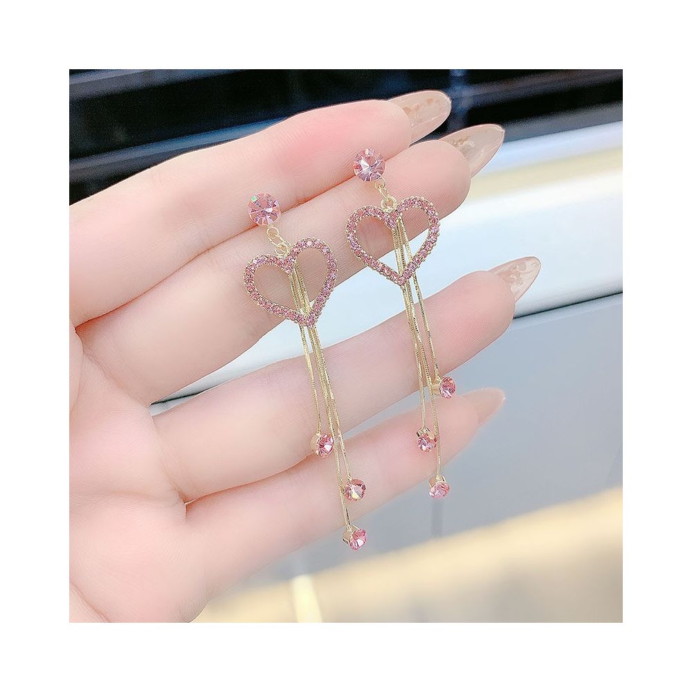 High end fashion diamond studded heart shaped tassel earrings earrings with temperament long heart shaped earrings super sparkling internet famous earrings for women image 2