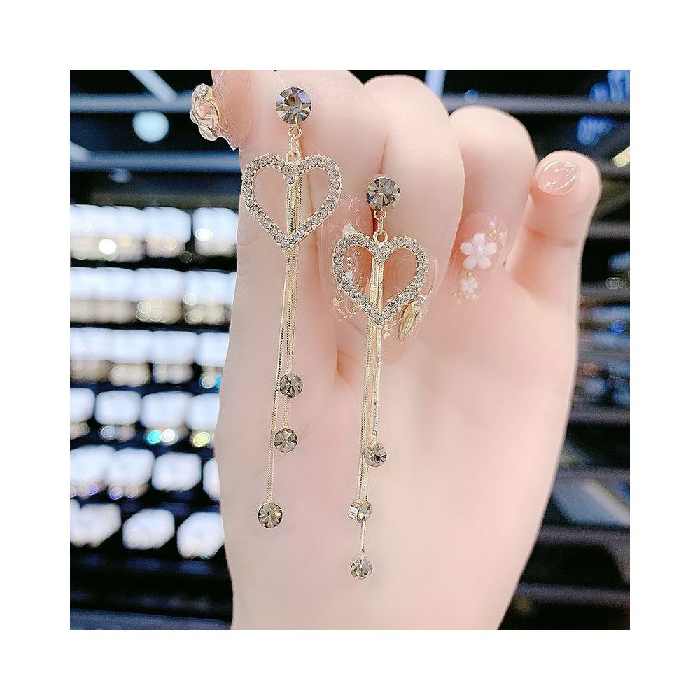 High end fashion diamond studded heart shaped tassel earrings earrings with temperament long heart shaped earrings super sparkling internet famous earrings for women image 3