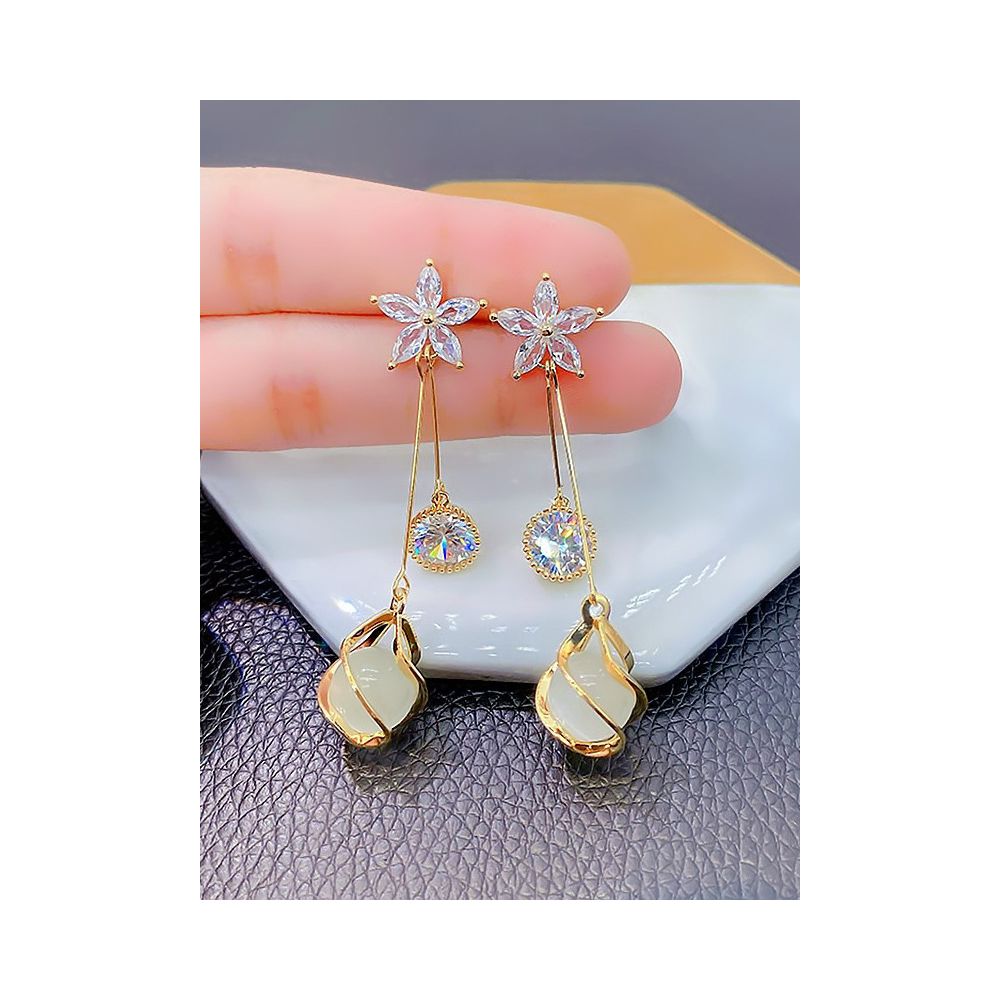 925 sterling silver earrings women s new popular earrings slim and round face Korean version high end temperament long style super sparkling earrings image 1