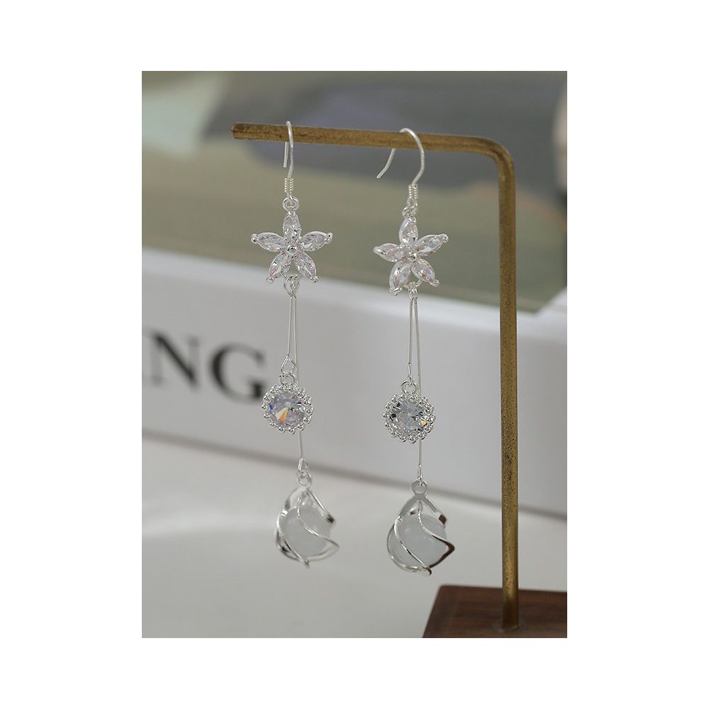 925 sterling silver earrings women s new popular earrings slim and round face Korean version high end temperament long style super sparkling earrings image 3
