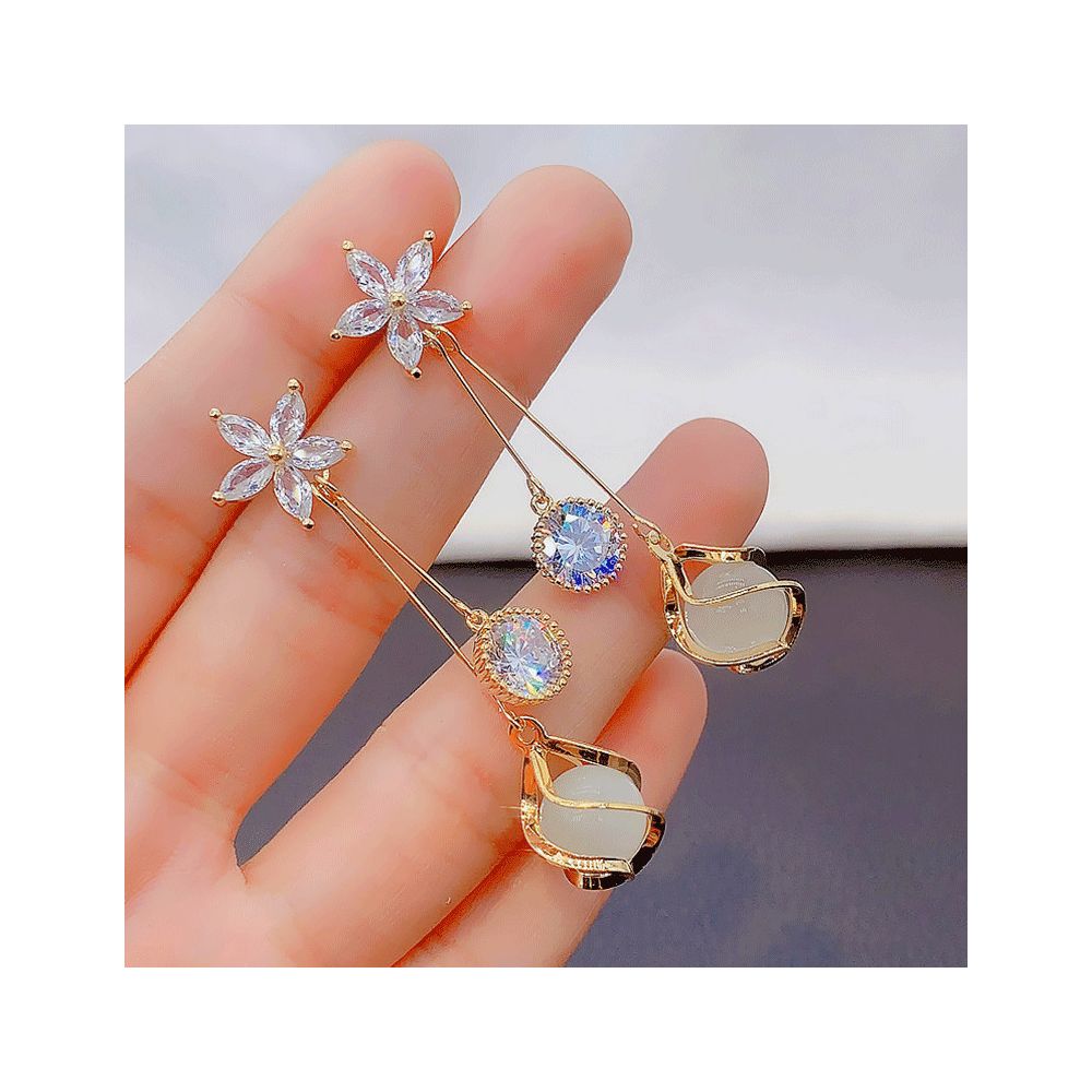 925 sterling silver earrings women s new popular earrings slim and round face Korean version high end temperament long style super sparkling earrings