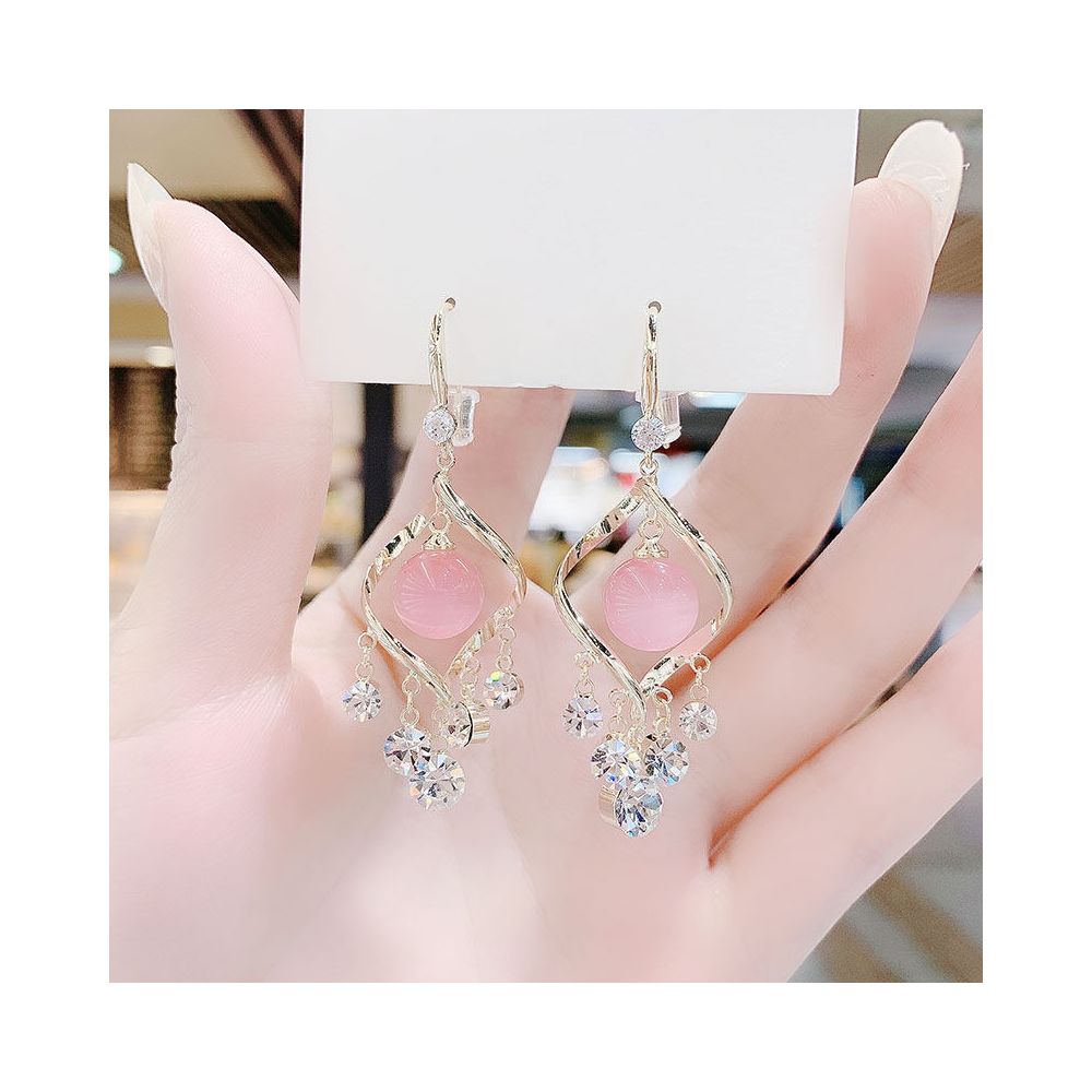 Cat s Eye Stone Earrings 2025 New Trendy Korean Style Super Flash Spiral Water Diamond Tassel Eardrops Hook Earrings for Women
