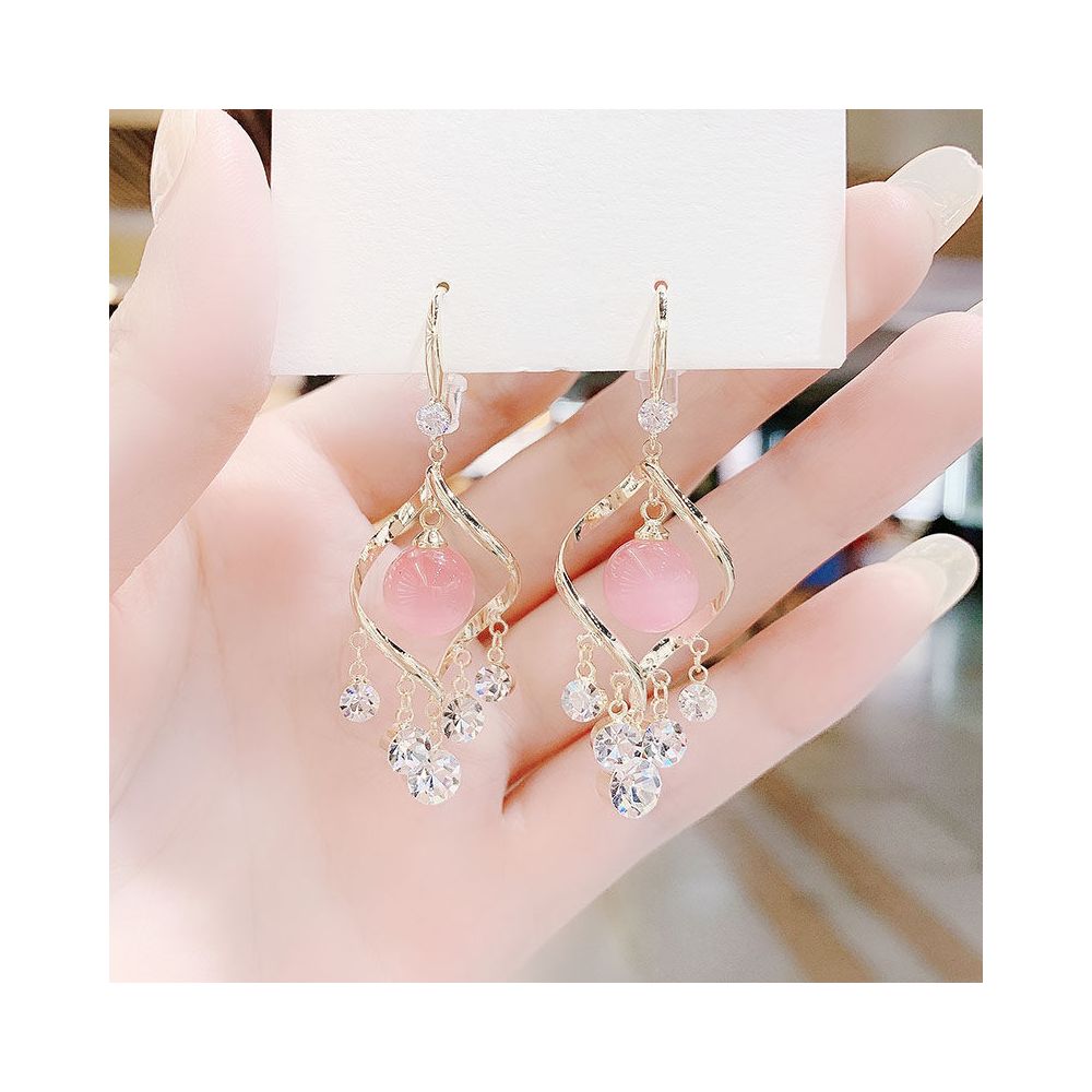 Cat s Eye Stone Earrings 2025 New Trendy Korean Style Super Flash Spiral Water Diamond Tassel Eardrops Hook Earrings for Women image 3