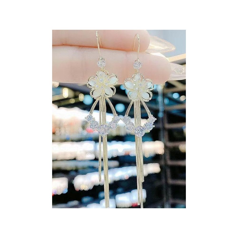 Korean temperament earrings women s flower tassel earrings women s internet famous new high end style long style face slimming earrings earrings image 1