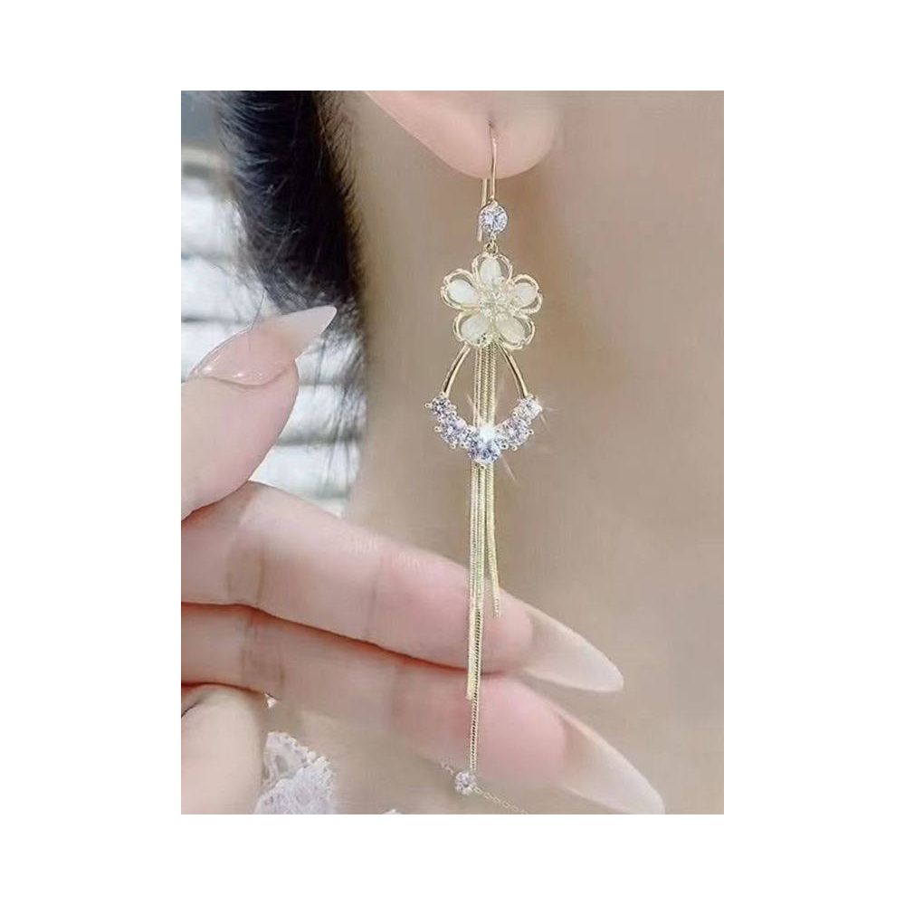 Korean temperament earrings women s flower tassel earrings women s internet famous new high end style long style face slimming earrings earrings image 2