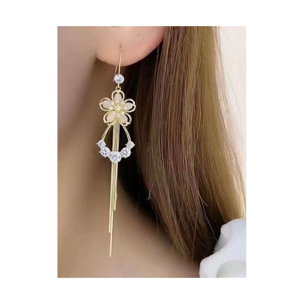 Korean temperament earrings women s flower tassel earrings women s internet famous new high end style long style face slimming earrings earrings image 3