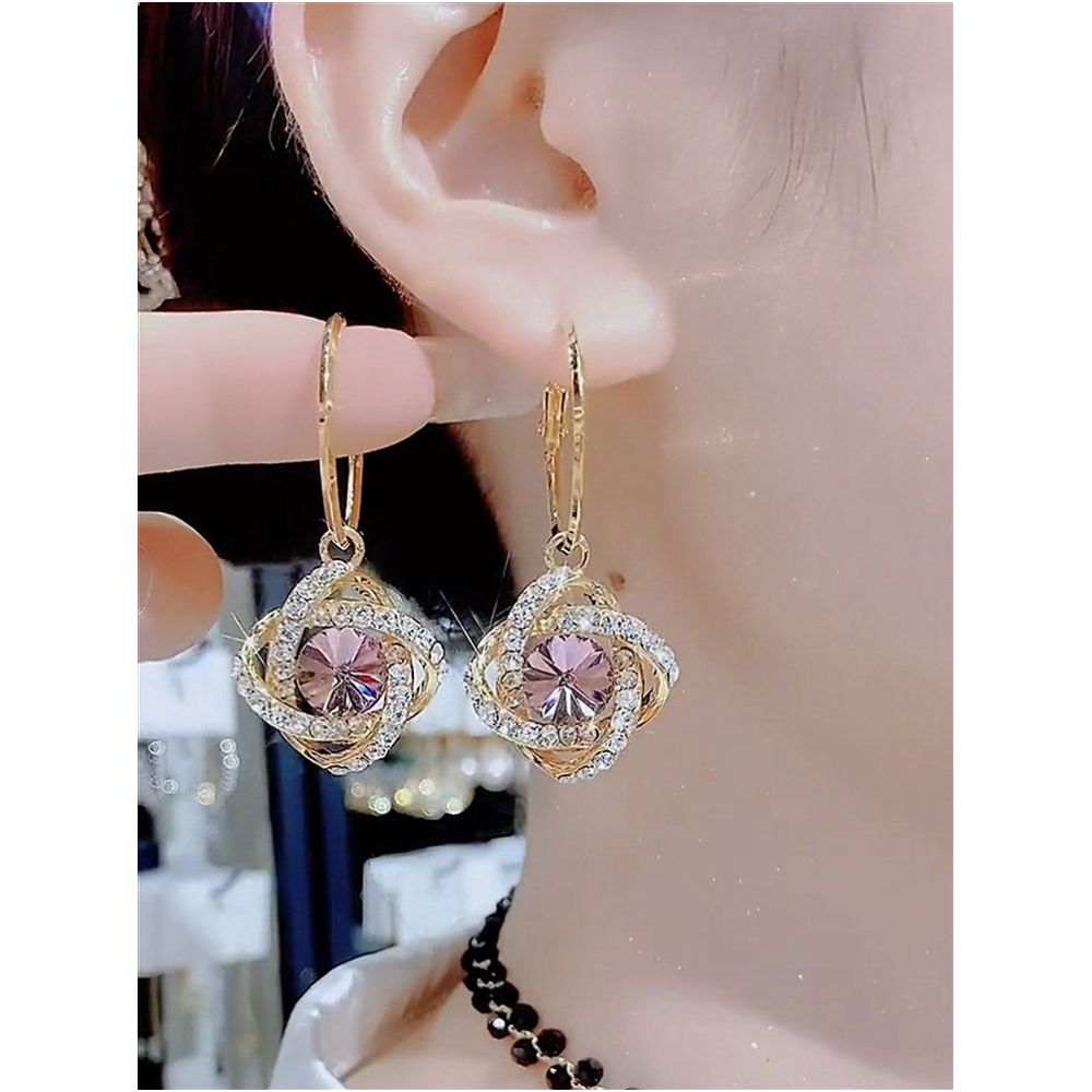 2023 new trendy high end earrings purple crystal flower full diamond earrings with feminine charm 925 silver needle earrings image 0