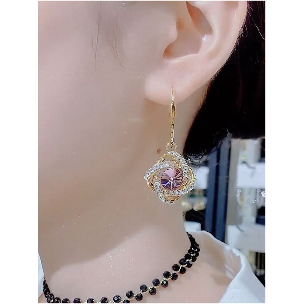 2023 new trendy high end earrings purple crystal flower full diamond earrings with feminine charm 925 silver needle earrings image 1