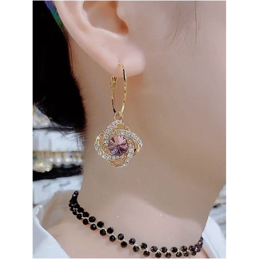 2023 new trendy high end earrings purple crystal flower full diamond earrings with feminine charm 925 silver needle earrings image 3