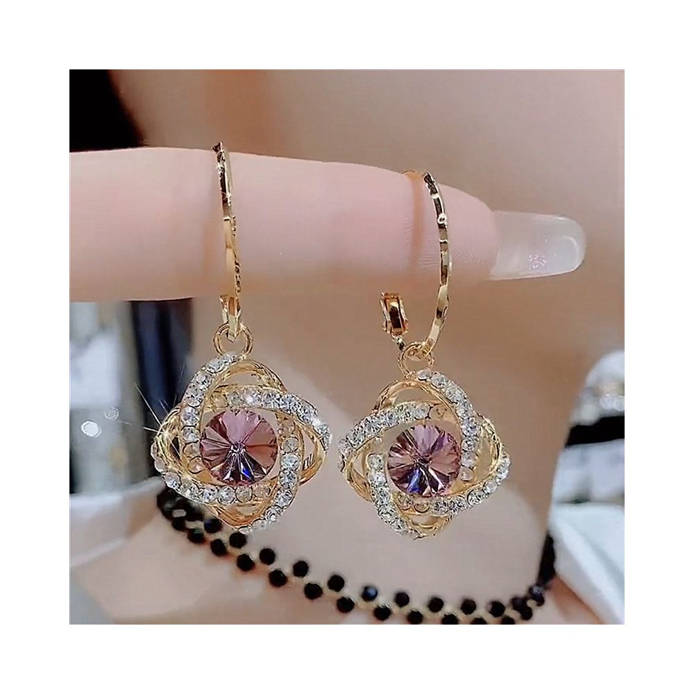 2023 new trendy high end earrings purple crystal flower full diamond earrings with feminine charm 925 silver needle earrings