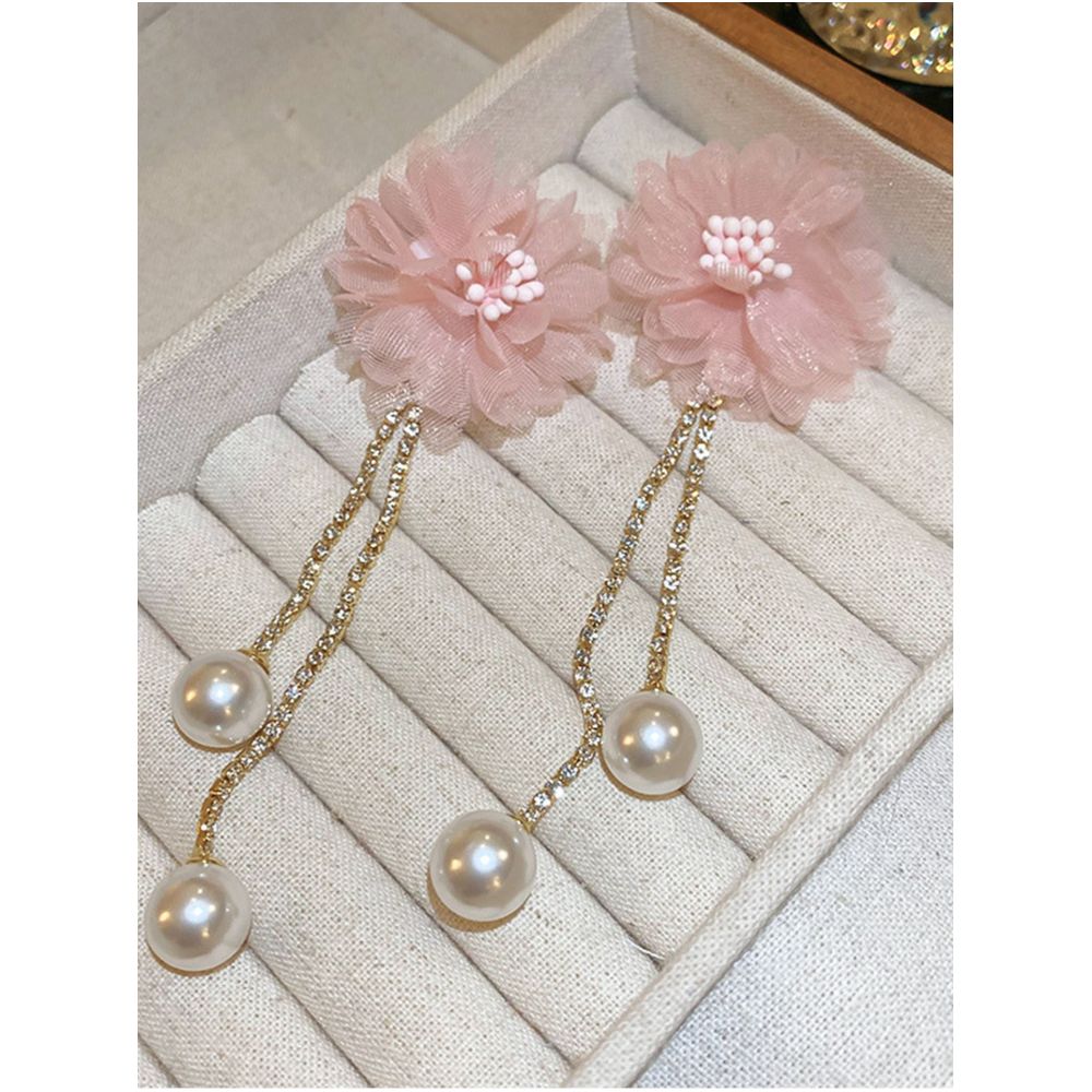 Silver Needle Unique and Beautiful Pink Long Flower Tassel Earrings New High end Exaggerated Pearl Earrings Earrings for Women image 1