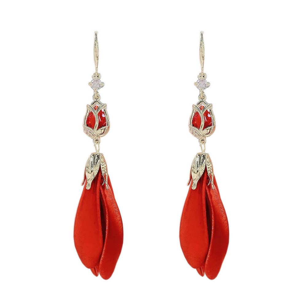 Red Tulip Petal Earrings 2025 New Trendy Long Style Tassel Eardrops Internet Red Design Earrings for Women image 4