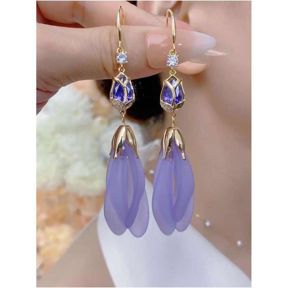 Red Tulip Petal Earrings 2025 New Trendy Long Style Tassel Eardrops Internet Red Design Earrings for Women