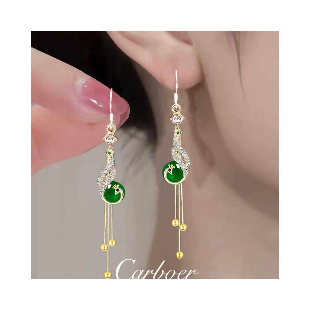 2025 New Chinese Green Pearl Peacock tassel Earrings Women s Long Earrings with Vintage Phoenix Earrings and Chinese Style Earrings image 1