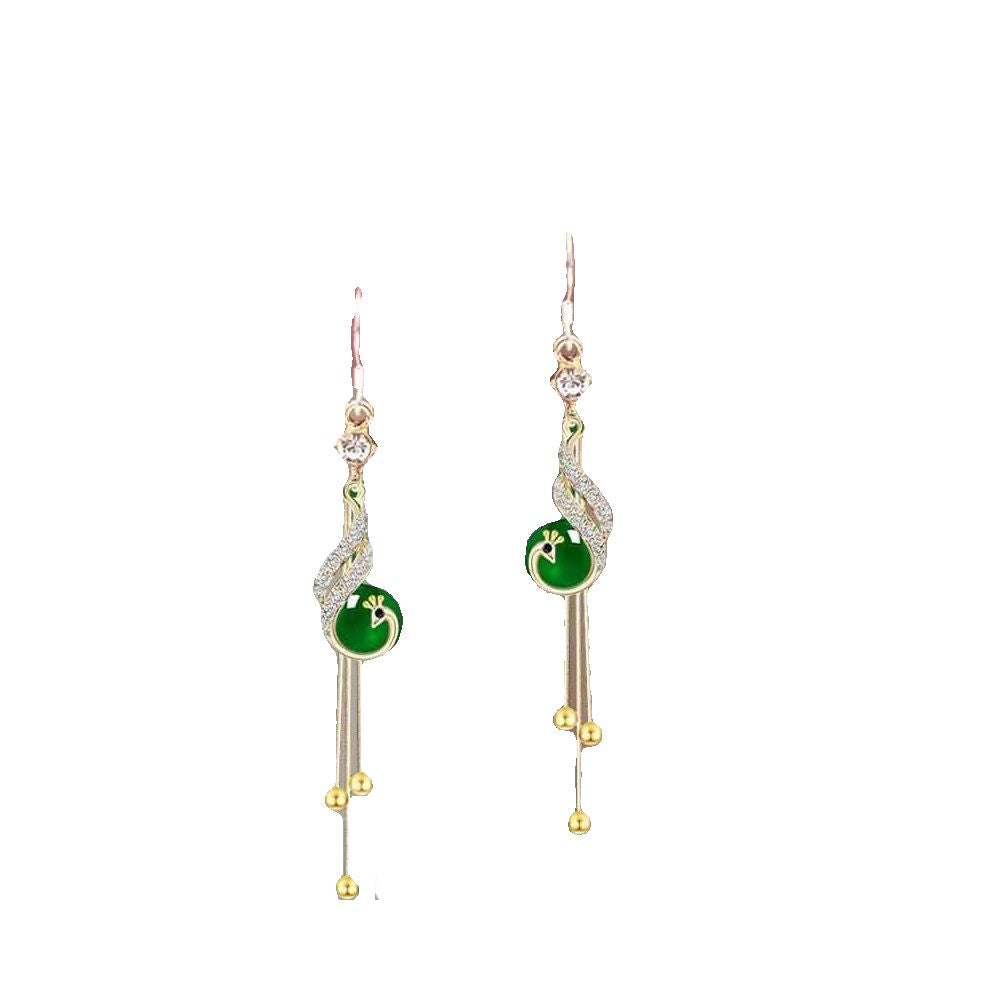 2025 New Chinese Green Pearl Peacock tassel Earrings Women s Long Earrings with Vintage Phoenix Earrings and Chinese Style Earrings image 4