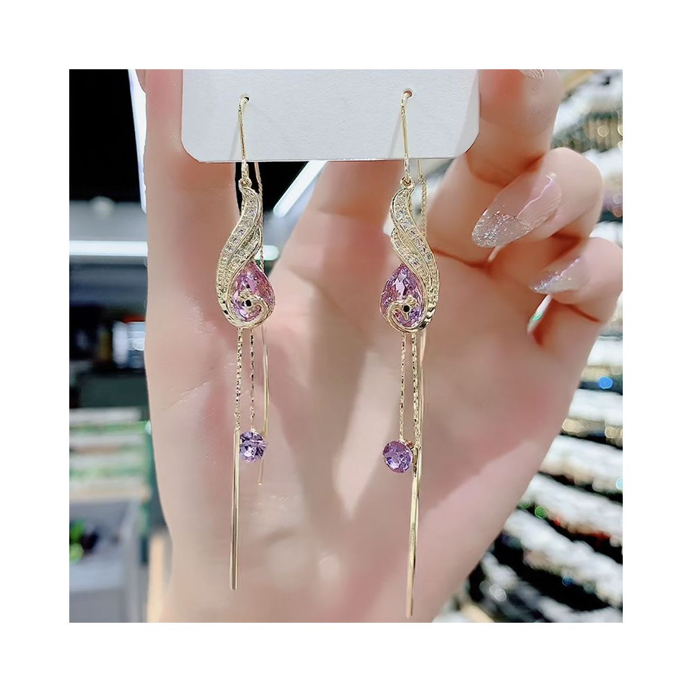 Fashionable design internet celebrity blue peacock ear line earrings 2025 new trendy long style phoenix crystal tassel earrings