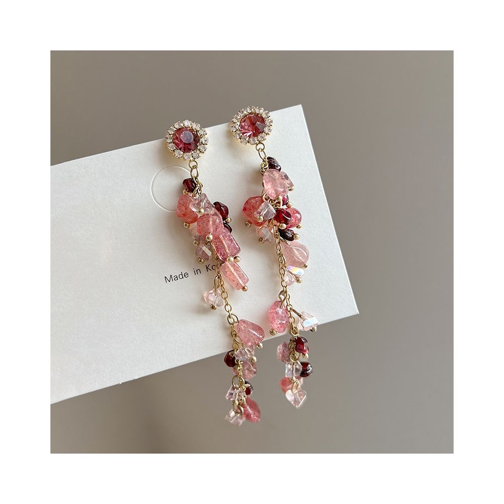 Pink gravel ear clip without ear hole women s new tassel earrings long version earrings seaside vacation style earrings earrings image 3