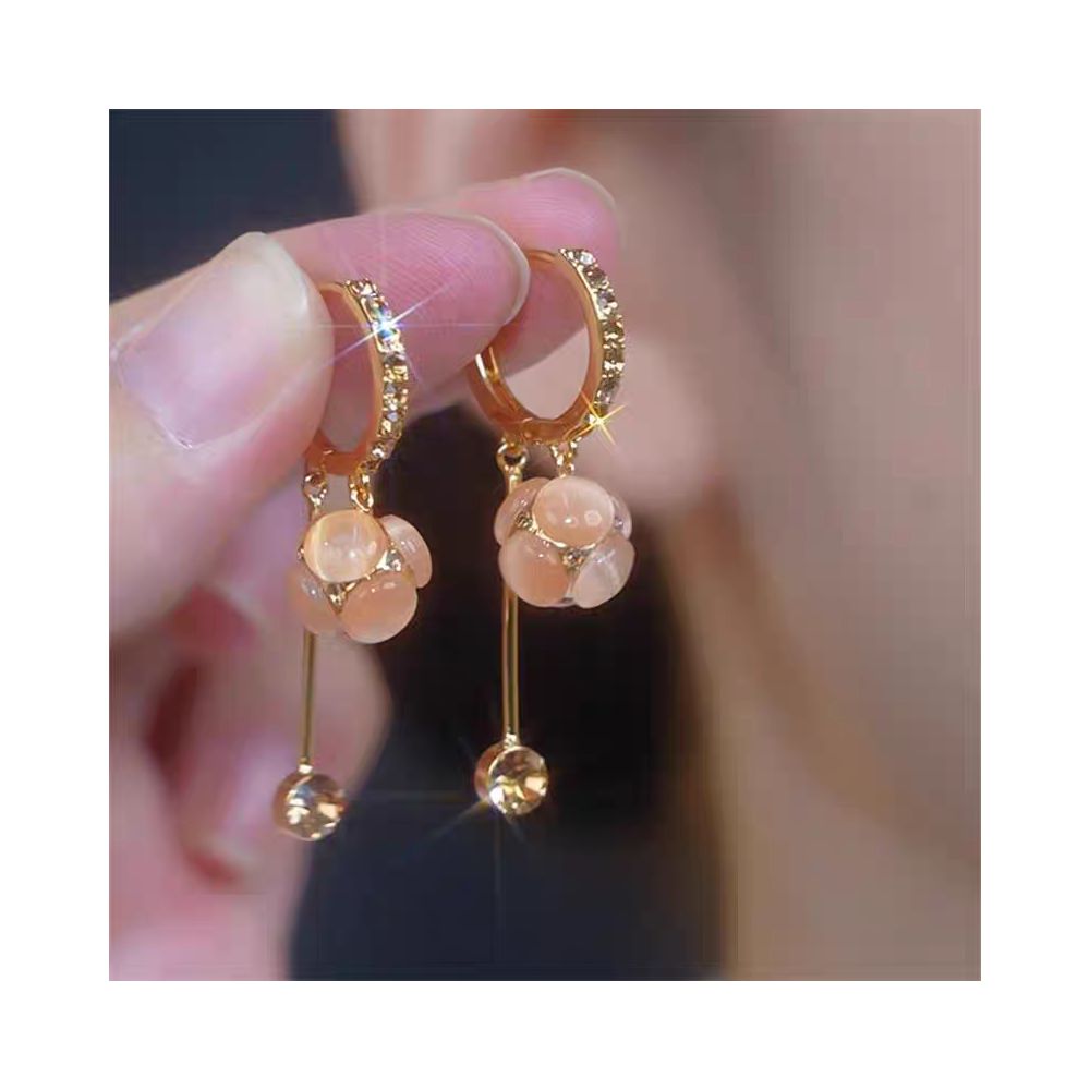 Spring and summer new cat eye stone ball tassel earrings for women with a high end feel micro inlaid ear buckles light luxury temperament face slimming earrings image 3