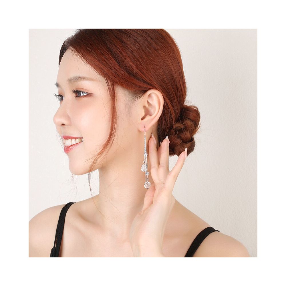 Long ear line women s 2025 new trendy and high end cat eye stone popular internet item slimming face and anti loss tassel earrings image 1