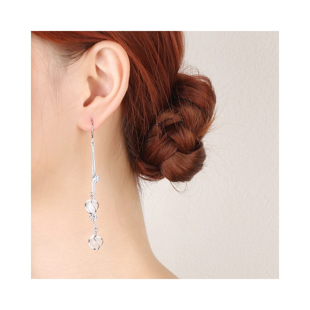 Long ear line women s 2025 new trendy and high end cat eye stone popular internet item slimming face and anti loss tassel earrings image 3