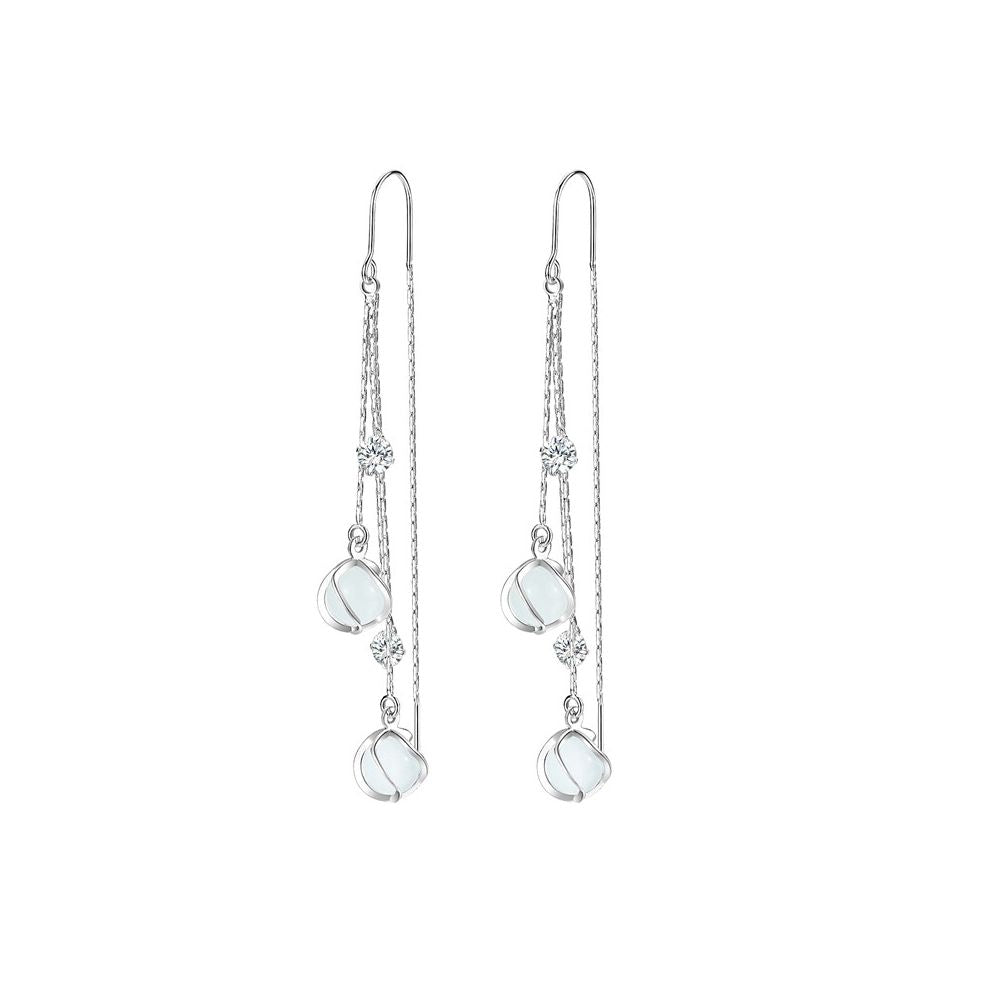 Long ear line women s 2025 new trendy and high end cat eye stone popular internet item slimming face and anti loss tassel earrings