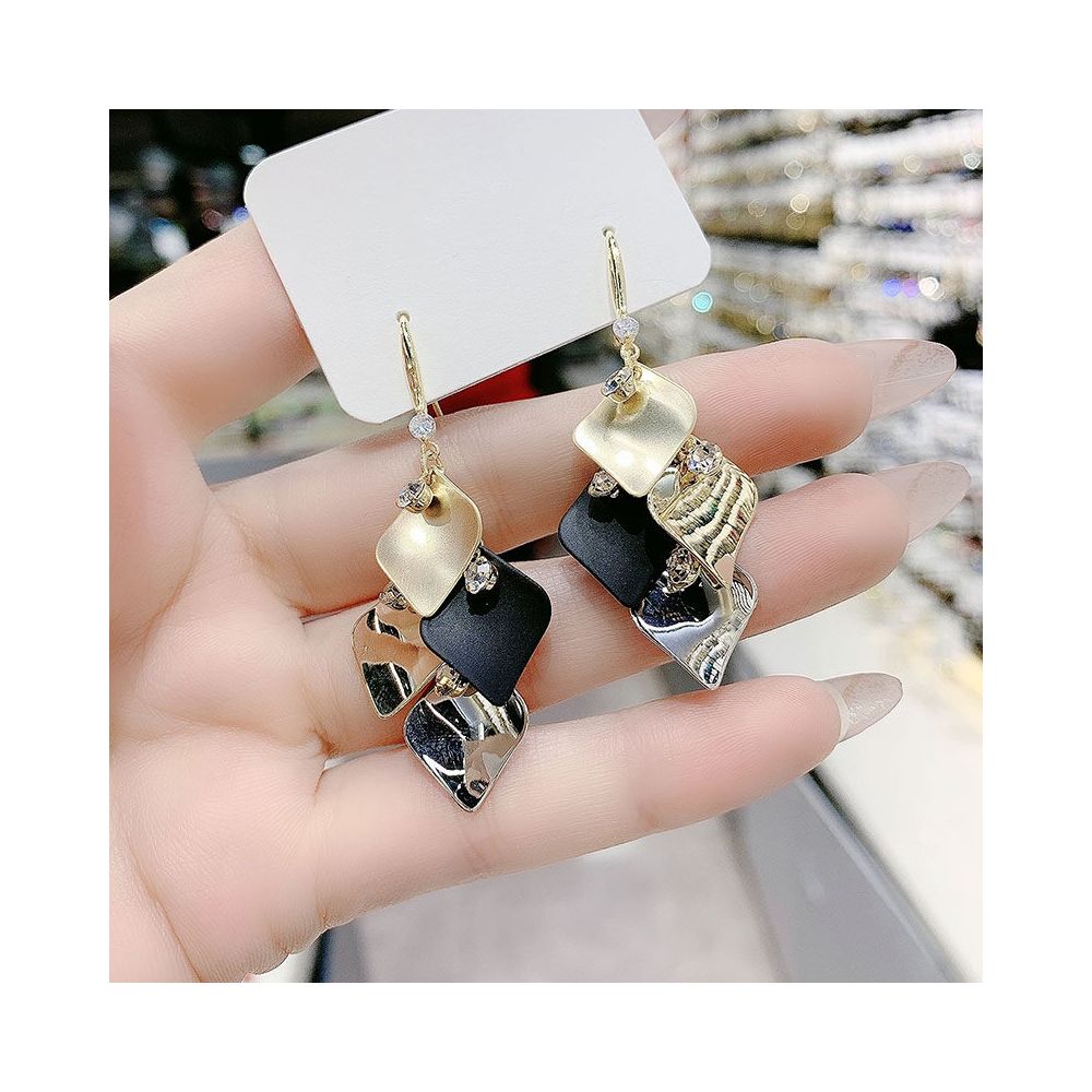 European and American exaggerated metal diamond shaped long edition earrings Korean temperament personality geometric earrings ear hooks internet red earrings for women image 3