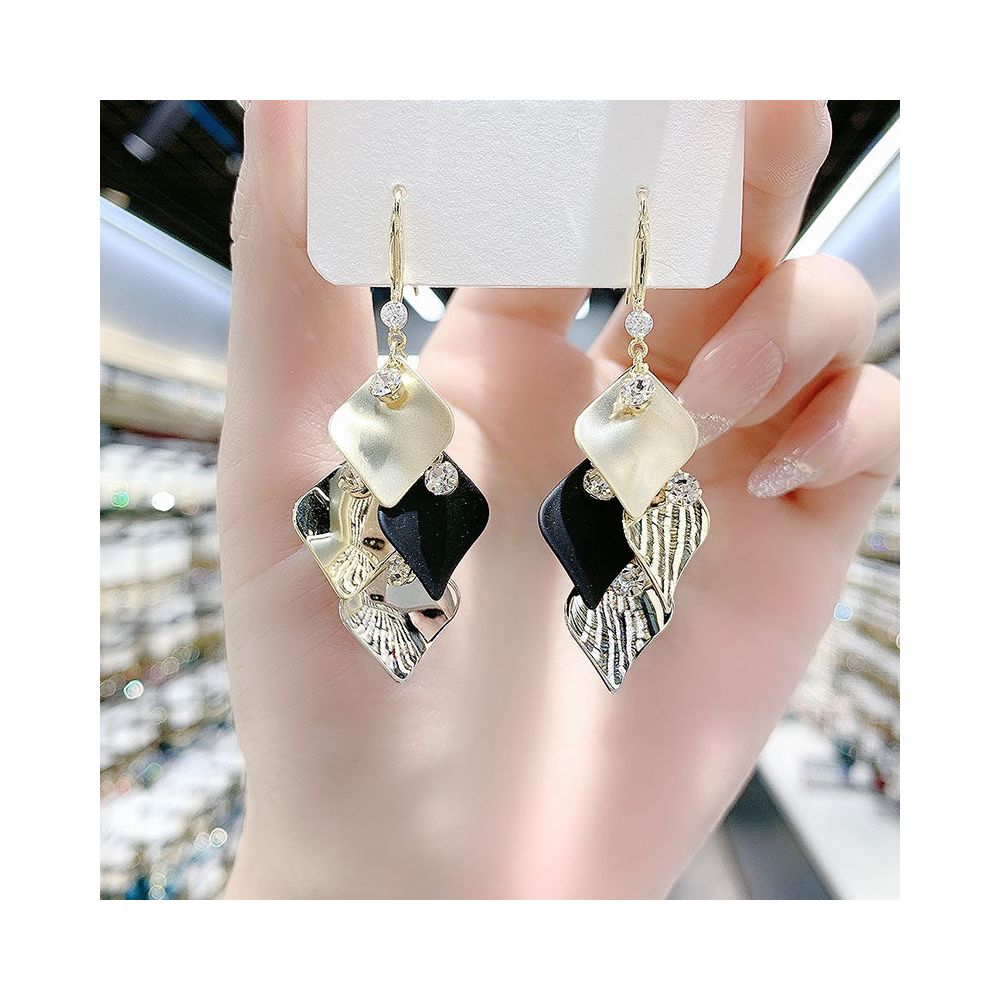 European and American exaggerated metal diamond shaped long edition earrings Korean temperament personality geometric earrings ear hooks internet red earrings for women image 4