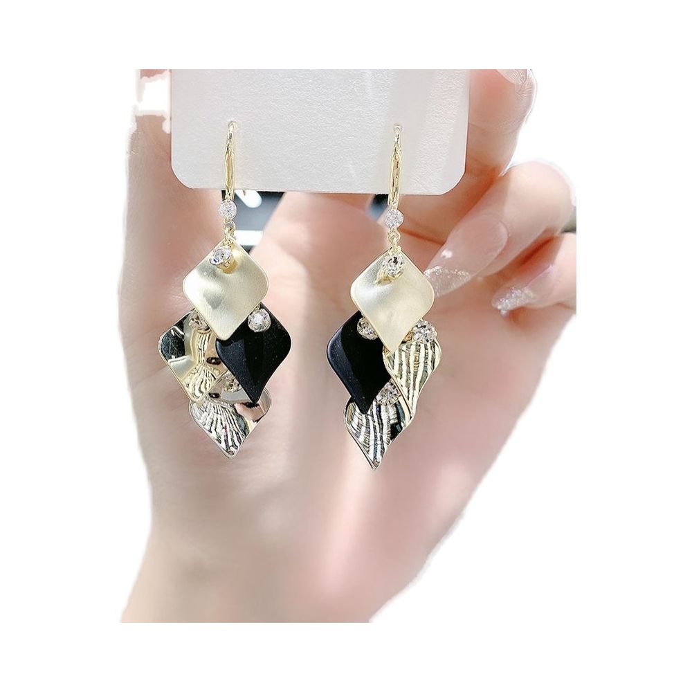 European and American exaggerated metal diamond shaped long edition earrings Korean temperament personality geometric earrings ear hooks internet red earrings for women image 5