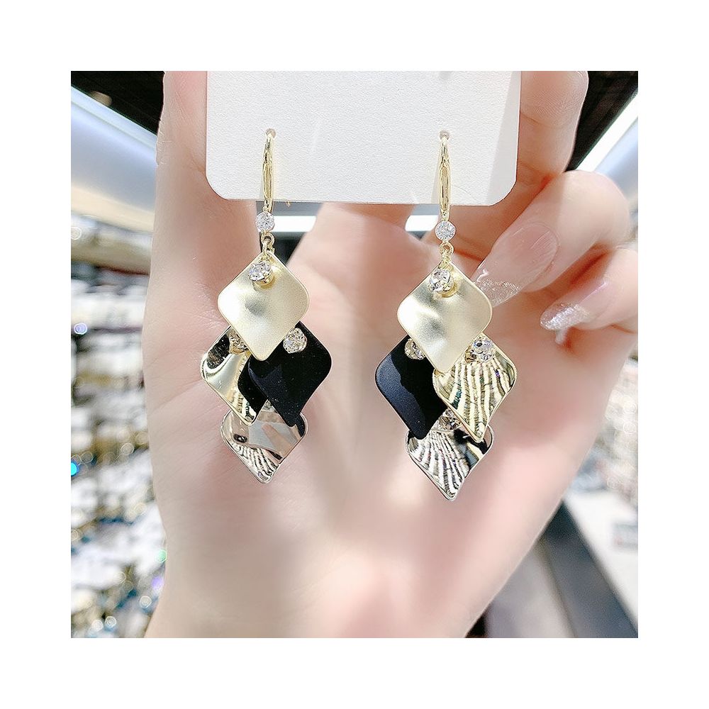 European and American exaggerated metal diamond shaped long edition earrings Korean temperament personality geometric earrings ear hooks internet red earrings for women image 0