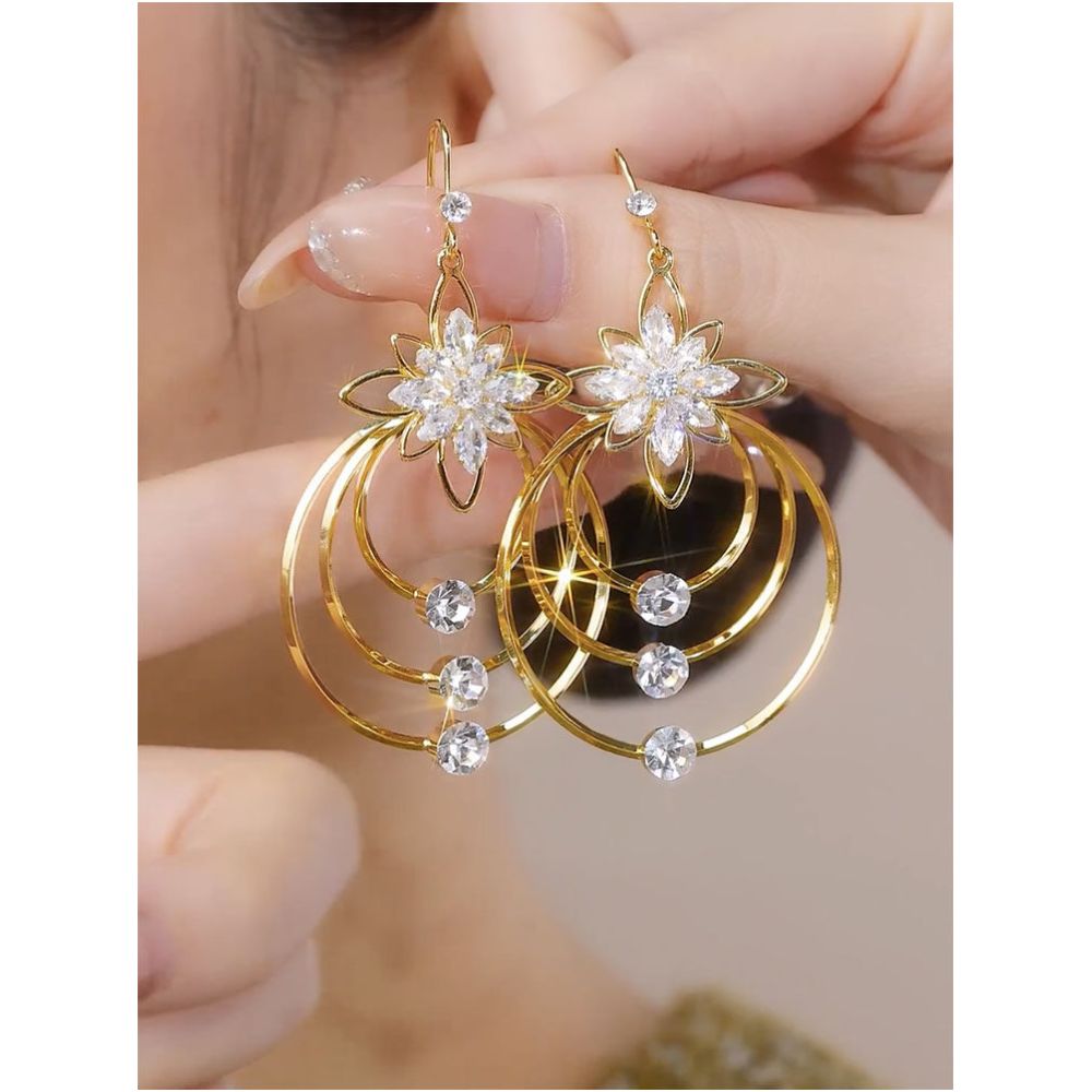 Exaggerated design sense multi layered large circle earrings women s fashion personality big brand light luxury high end feeling earrings European and American earrings image 1