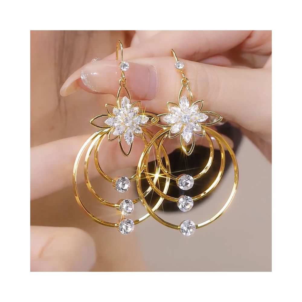 Exaggerated design sense multi layered large circle earrings women s fashion personality big brand light luxury high end feeling earrings European and American earrings