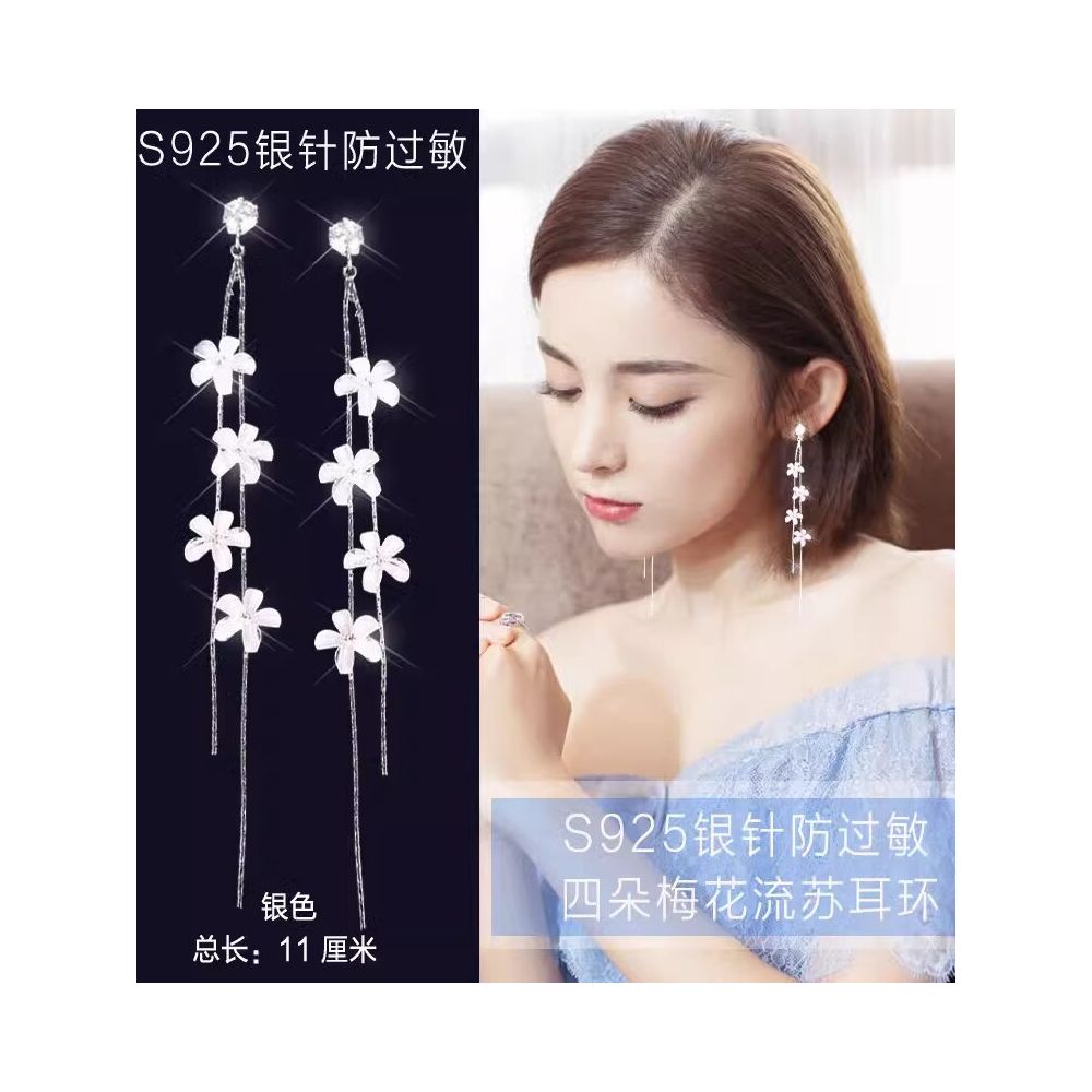 2025 New Trendy Long Style Tassel Earrings Anti Allergy 999 Pure Silver Earrings Internet Famous Immortal Charm Earrings Versatile image 3