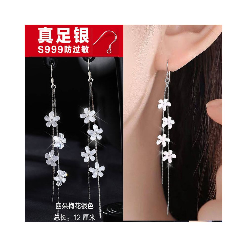 2025 New Trendy Long Style Tassel Earrings Anti Allergy 999 Pure Silver Earrings Internet Famous Immortal Charm Earrings Versatile