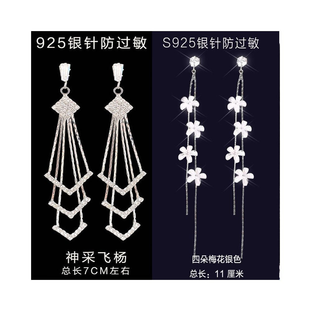 2025 New Trendy Long Style Tassel Earrings Anti Allergy 999 Pure Silver Earrings Internet Famous Immortal Charm Earrings Versatile