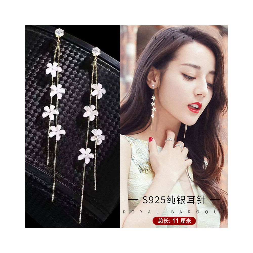 2025 New Trendy Long Style Tassel Earrings Anti Allergy 999 Pure Silver Earrings Internet Famous Immortal Charm Earrings Versatile