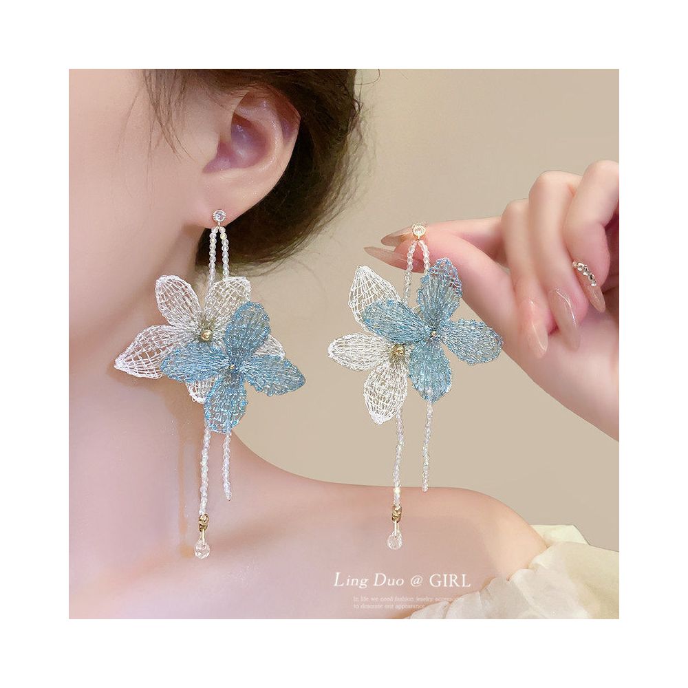 Handmade Embroidery Color Contrasting Beads Flower Earrings Women s Exaggerated Atmosphere Seaside Earrings Tourism Vacation Style Earrings Earrings image 1
