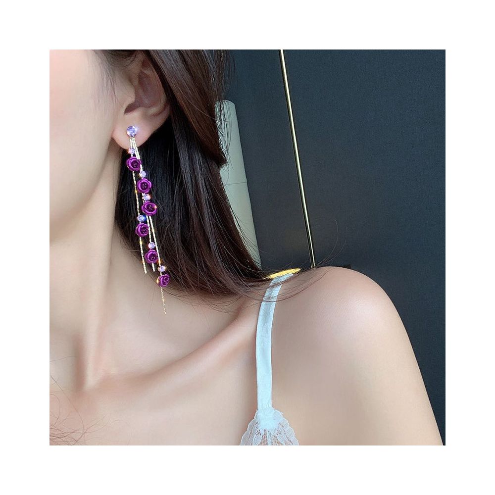 925 silver needle Japanese and Korean earrings long style tassel earrings for women with a high end feel rose earrings internet famous earrings for women image 2