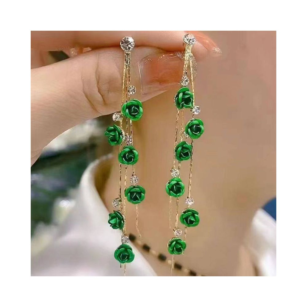 925 silver needle Japanese and Korean earrings long style tassel earrings for women with a high end feel rose earrings internet famous earrings for women