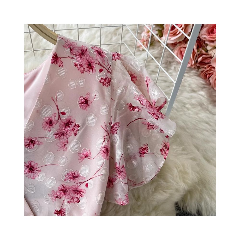 Summer French retro gentle style ruffled V neck fishtail bodycon chiffon floral dress fashion formal dress image 2