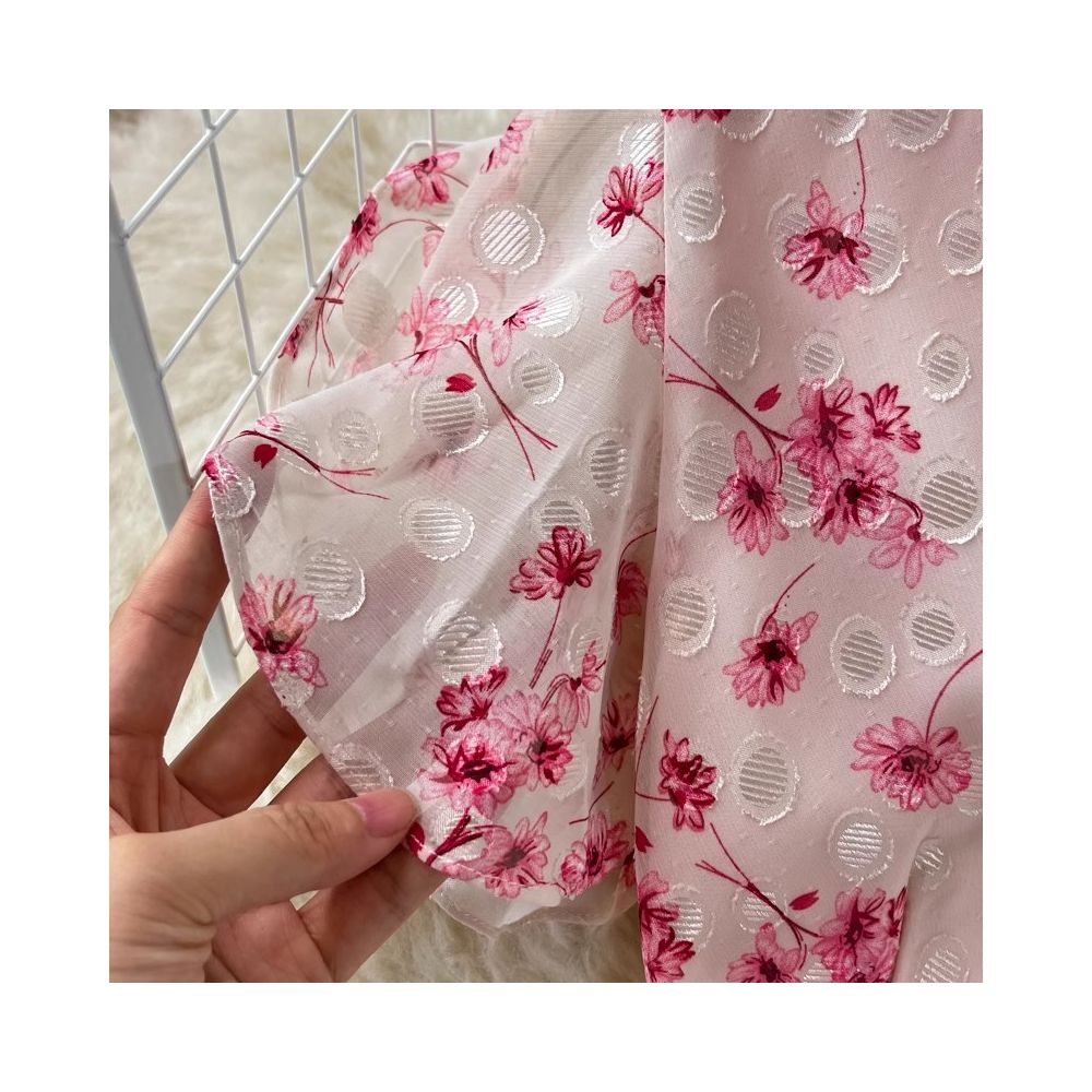 Summer French retro gentle style ruffled V neck fishtail bodycon chiffon floral dress fashion formal dress image 4