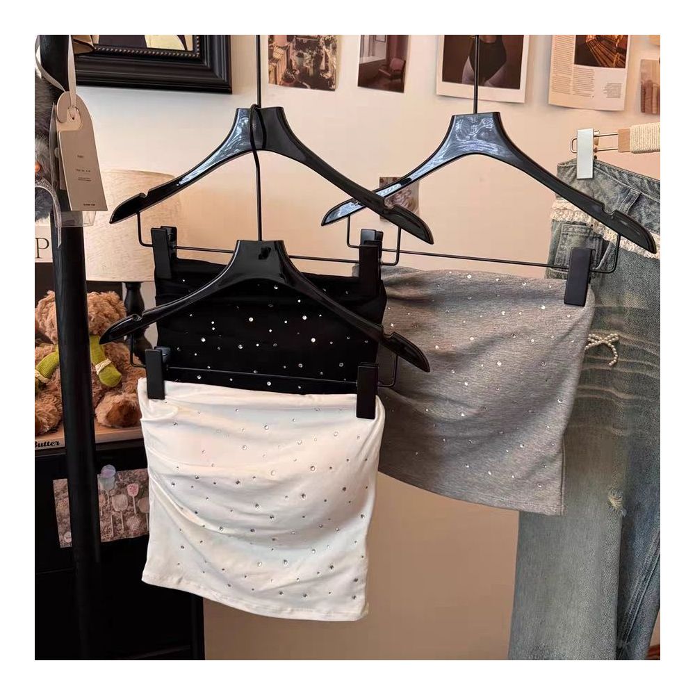 American style hot girl music festival outfit Rhinestone embellished tight fitting strapless bralette camisole women s summer cropped top