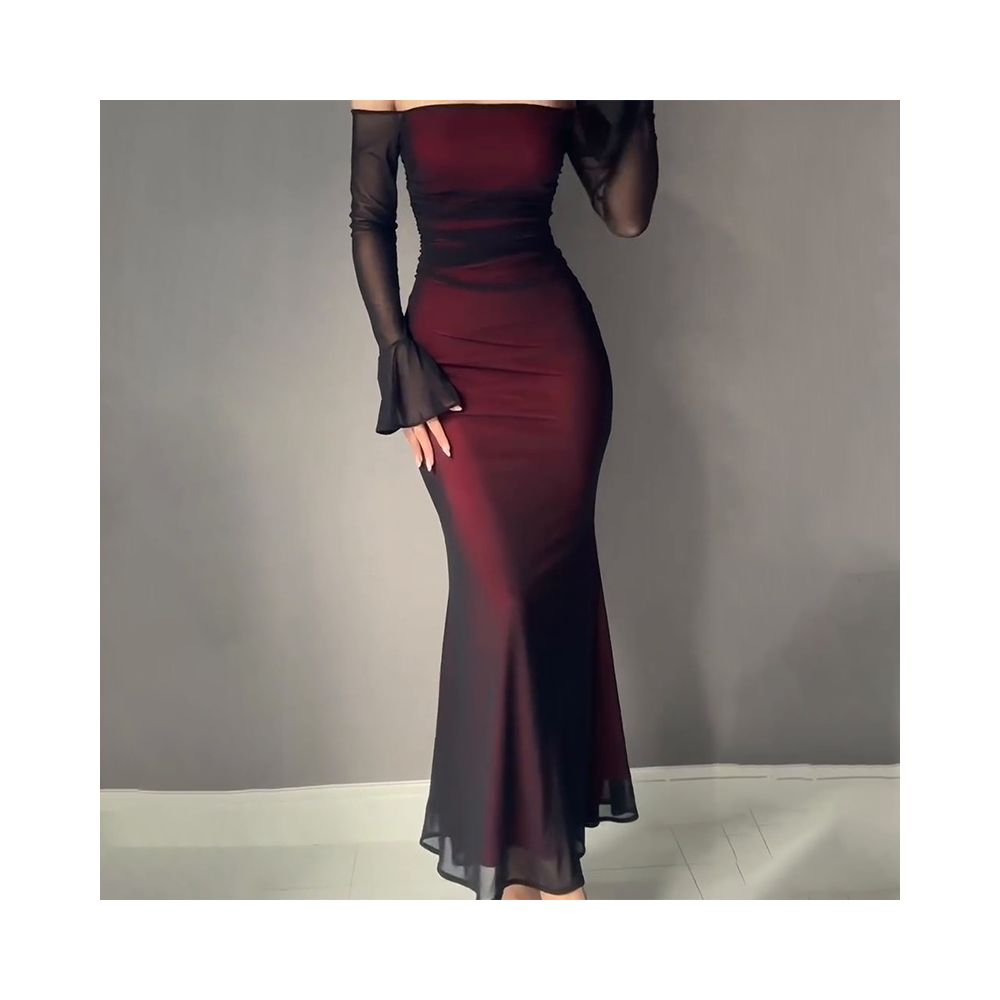 2025 Autumn European American Amazon Cross Border Foreign Trade New Fashion Solid Color Long Sleeve Strapless Bodycon Slim Fit Dress image 2