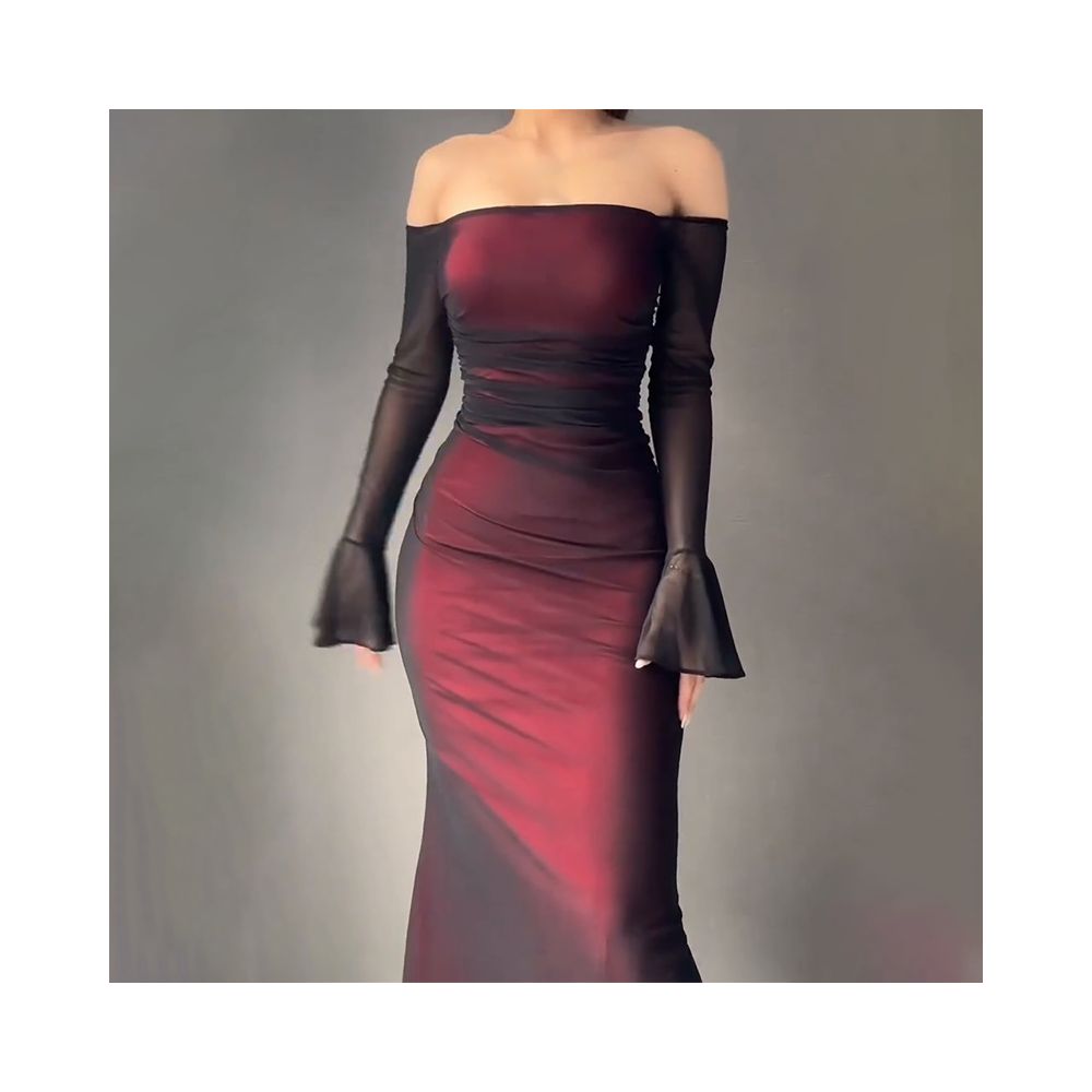 2025 Autumn European American Amazon Cross Border Foreign Trade New Fashion Solid Color Long Sleeve Strapless Bodycon Slim Fit Dress image 3